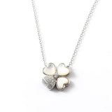 S925 Silver Clover Necklace with Zircon and Shell Pendant