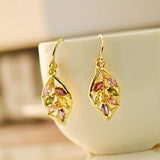 18K Gold Leaf Earrings with Colorful Gemstones