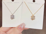 S925 Silver Clover Necklace with Zircon and Shell Pendant