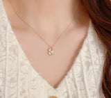 S925 Silver Clover Necklace with Zircon and Shell Pendant