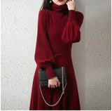 Long Knit Sweater Dress with Flared Sleeves