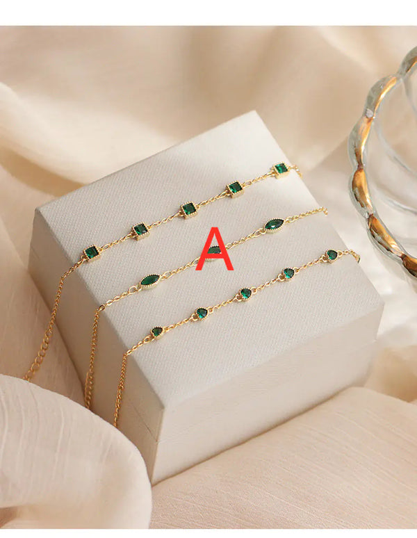 S925 Silver 14K Gold Emerald Zirconia Bracelet