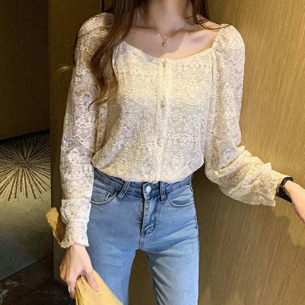 Western-style Lace Hollow Long-sleeved Cardigan Top