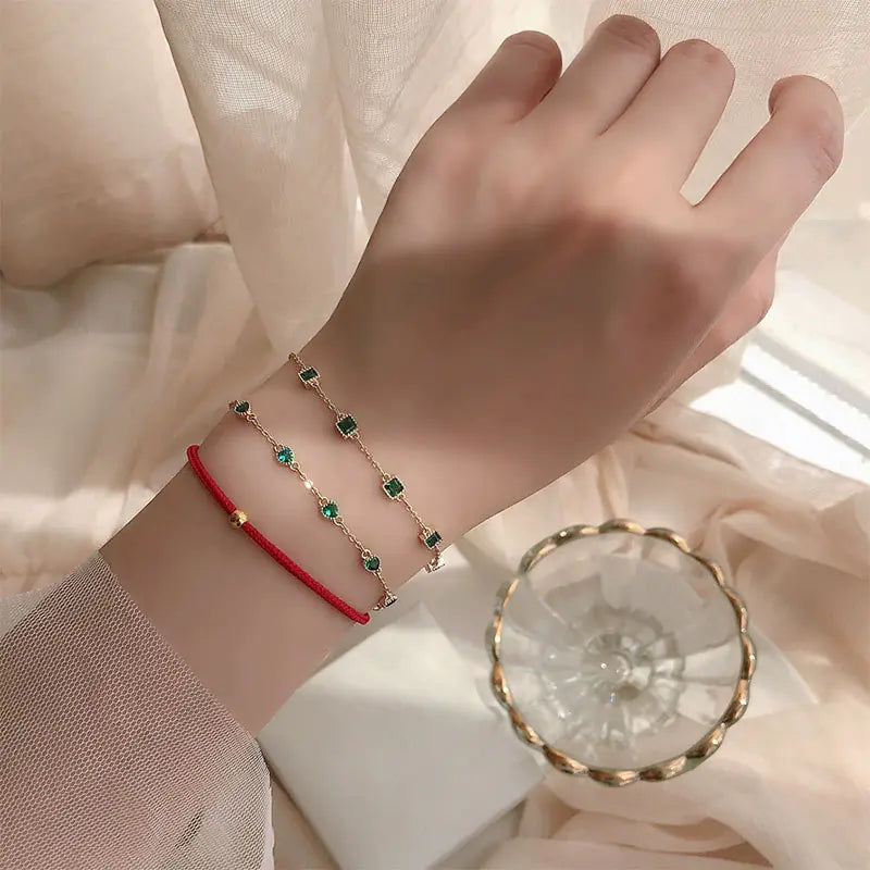 S925 Silver 14K Gold Emerald Zirconia Bracelet