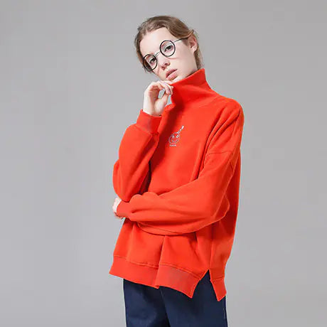 Vintage Cartoon Embroidered High-Neck Pullover