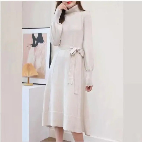 Long Knit Sweater Dress with Flared Sleeves