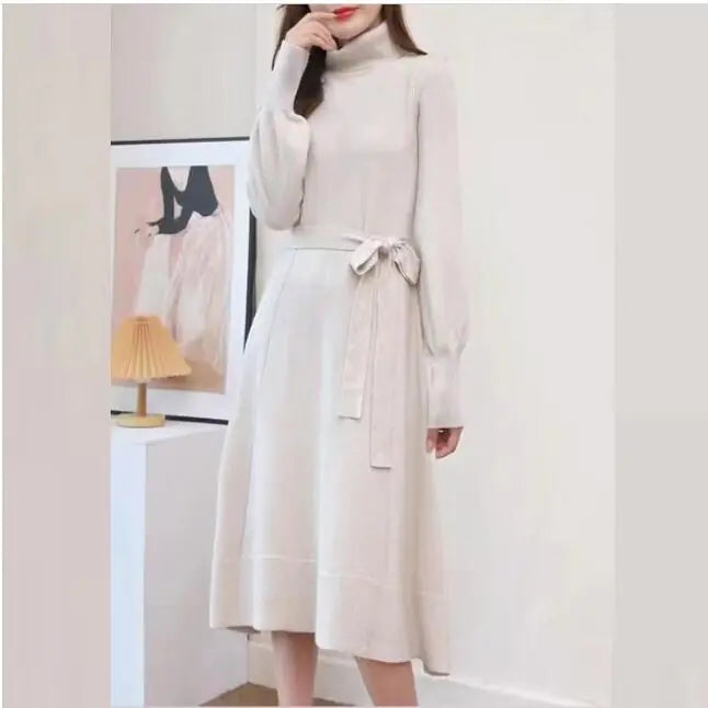 Long Knit Sweater Dress with Flared Sleeves