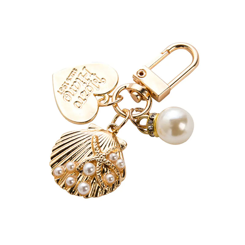 Elegant Peach Heart Shell Pendant Key Chain with Pearl