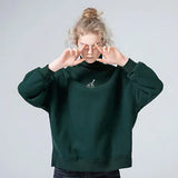 Vintage Cartoon Embroidered High-Neck Pullover