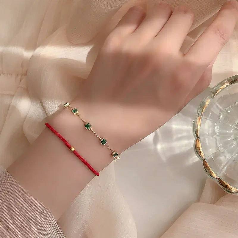 S925 Silver 14K Gold Emerald Zirconia Bracelet