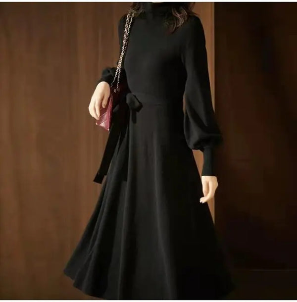 Long Knit Sweater Dress with Flared Sleeves