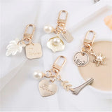 Elegant Peach Heart Shell Pendant Key Chain with Pearl