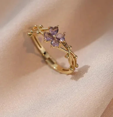 18K Gold-Plated Adjustable Daisy Ring with Amethyst