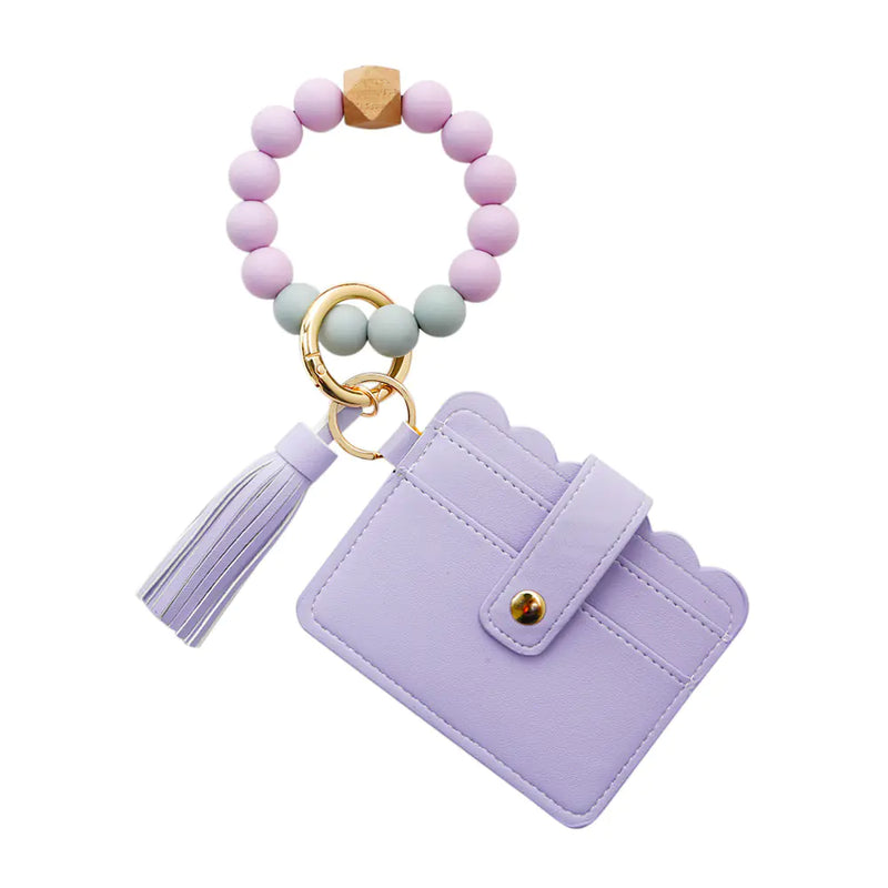 PU Tassel Card Case with Silicone Bracelet Key Ring