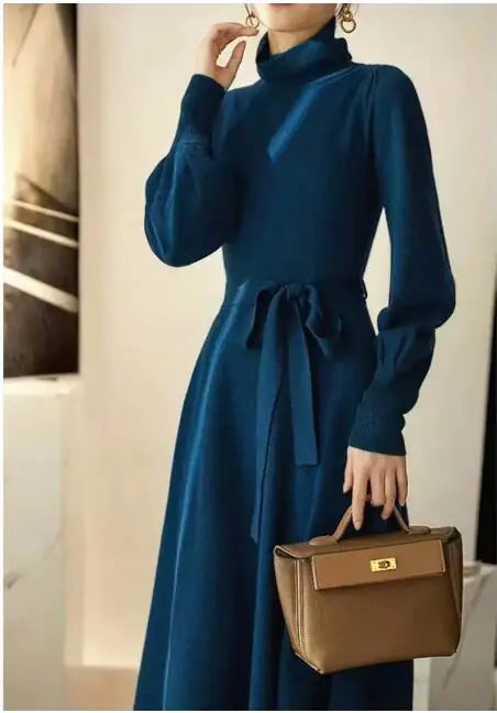 Long Knit Sweater Dress with Flared Sleeves