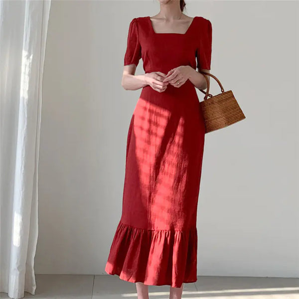 2020 Korean Chic Ruffled Mermaid Dress with Slim Fit