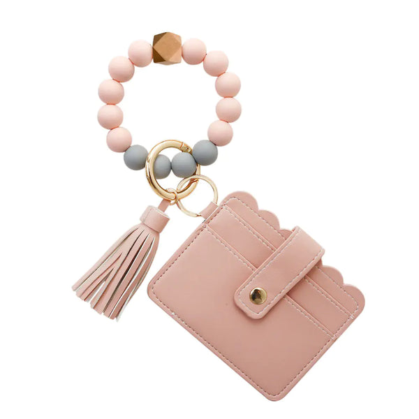PU Tassel Card Case with Silicone Bracelet Key Ring