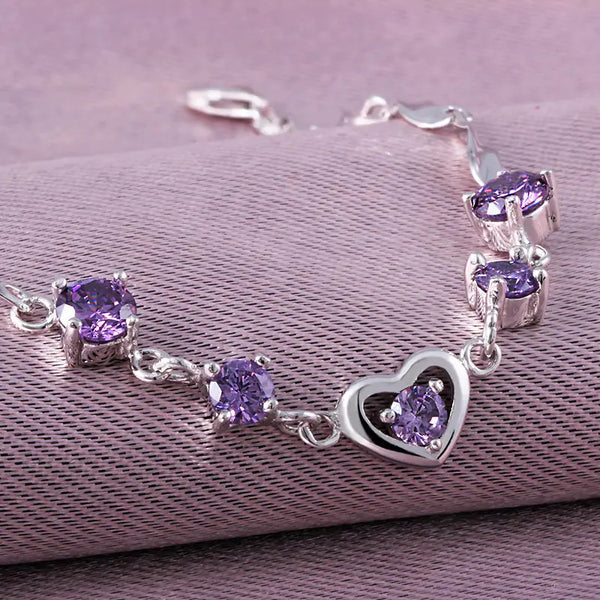 Zircon Bracelet with Heart-Shaped Crystal Charm