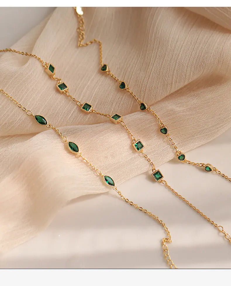 S925 Silver 14K Gold Emerald Zirconia Bracelet