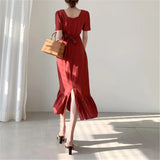 2020 Korean Chic Ruffled Mermaid Dress with Slim Fit