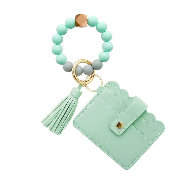 PU Tassel Card Case with Silicone Bracelet Key Ring