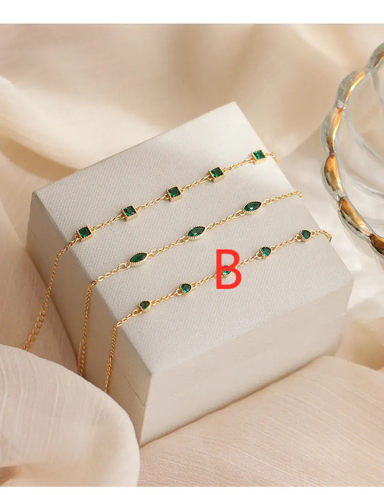 S925 Silver 14K Gold Emerald Zirconia Bracelet