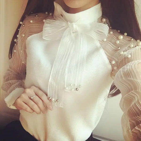 Elegant Casual Chiffon Blouse in Transparent Yarn