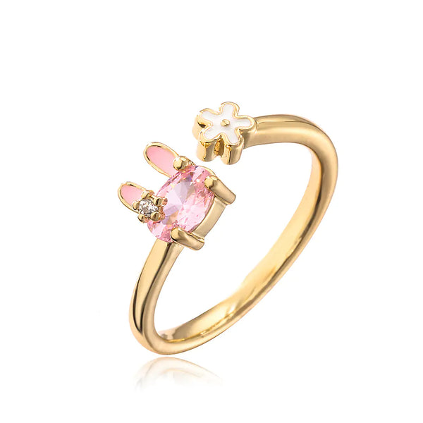 18K Gold Copper Plated Zircon Rabbit Geometric Ring