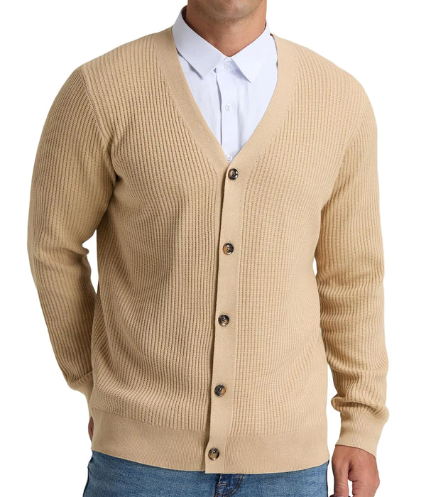 RQP Mens Cardigan Sweaters Long Sleeve V-Neck Sweaters Slim Fit Casual Buttons Down Knitted Sweaters Beige XL